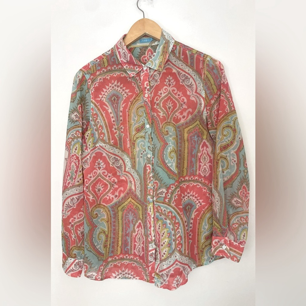 J. McLaughlin button down shirt Blouse in Paisley Garden Shirt medium
